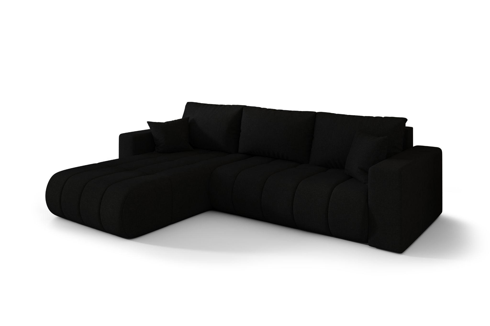 ECKSOFA mit schlaffunktion und bettkasten MILO PREMIUM, stoff WIND, Schwarz, Links - Schwarz, Holz (280/190cm) - Kaiser Möbel