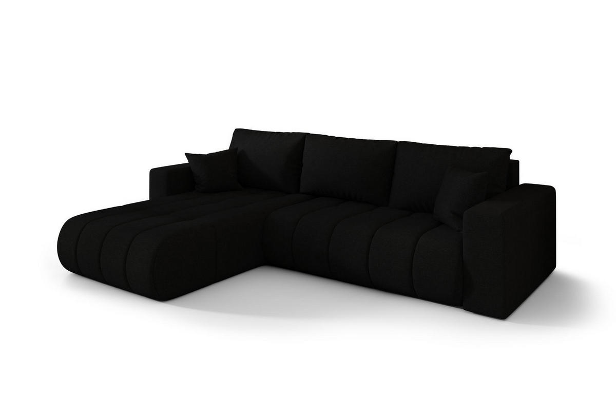 ECKSOFA mit schlaffunktion und bettkasten MILO PREMIUM, stoff WIND, Schwarz, Links - Schwarz, Holz (280/190cm) - Kaiser Möbel