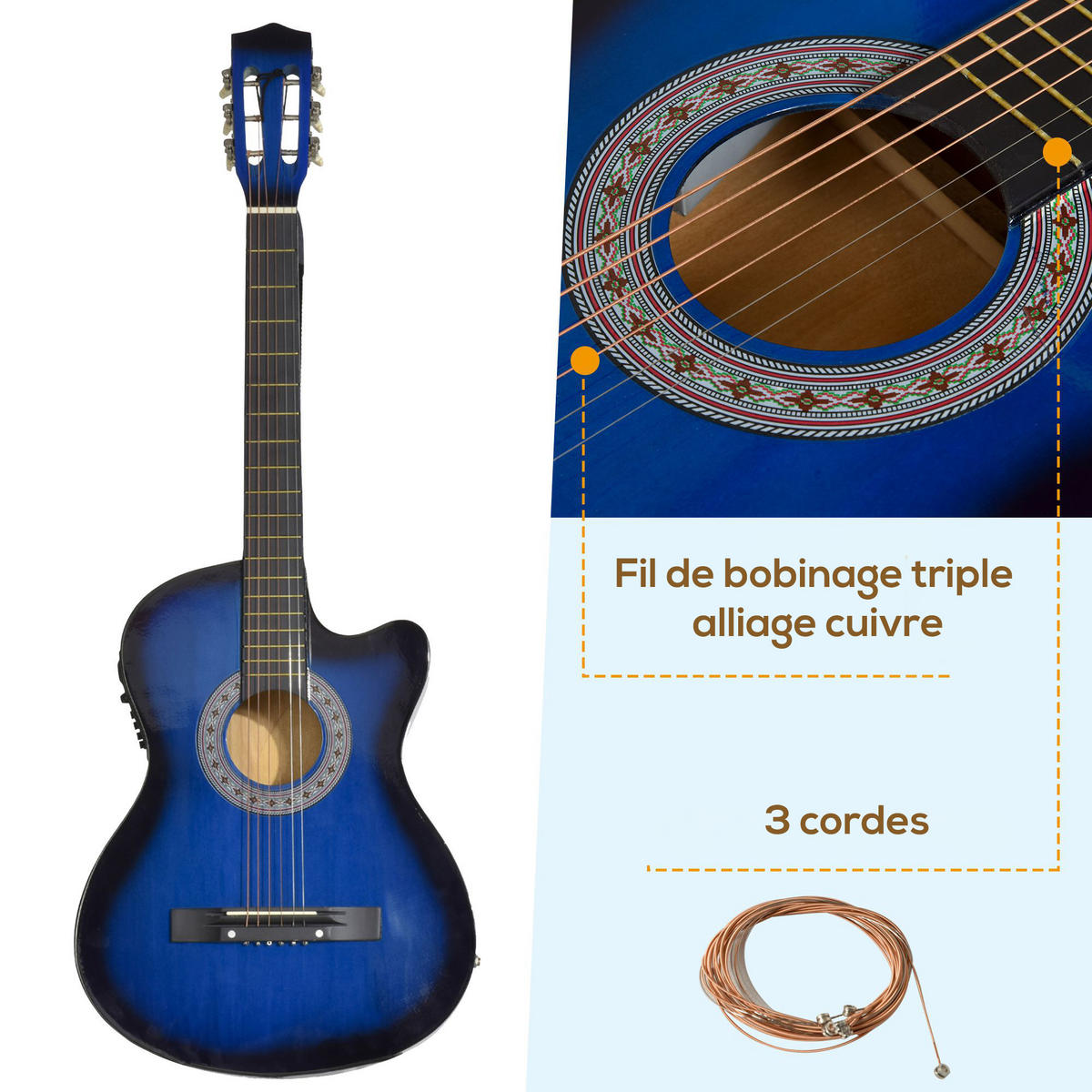 ELEKTRISCHE GITARRE DE-18665 Blau/Schwarz - Blau, Holzwerkstoff (35.8/8.5/96.5cm) - ComfortXL