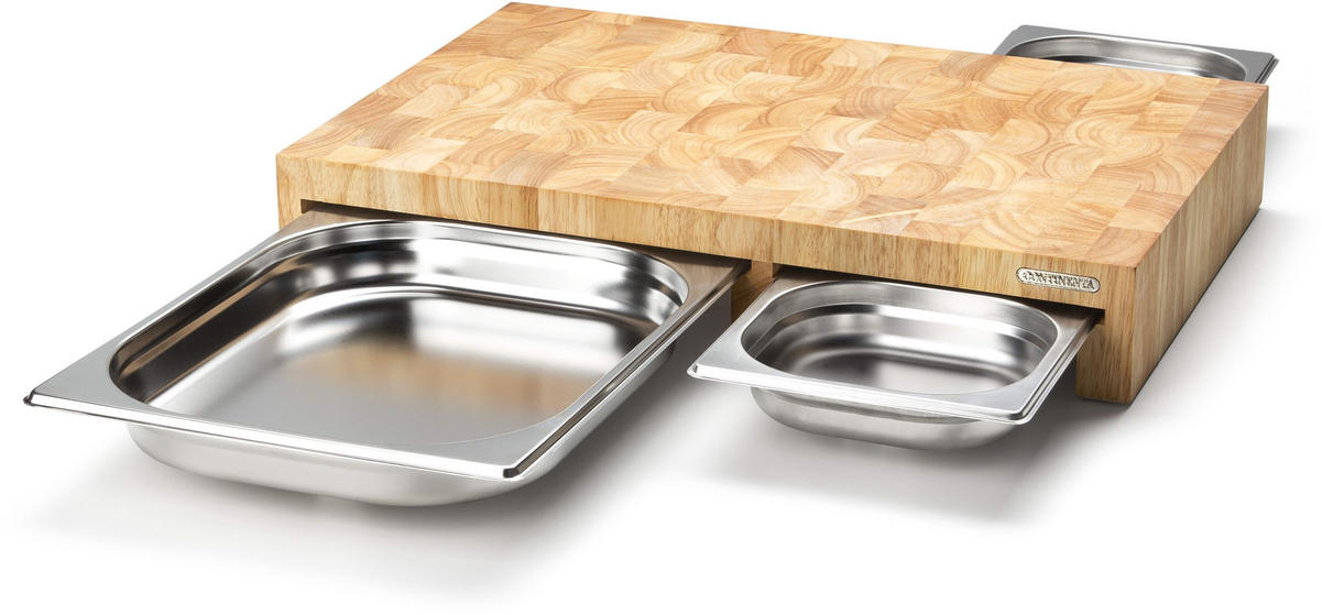 MULTIFUNKTIONSBRETT mit 3 Edelstahl-Schubladen, 4-tlg., 50 x 32.5 x 8.5 cm - Braun, Holz (32.5/50cm) - Continenta