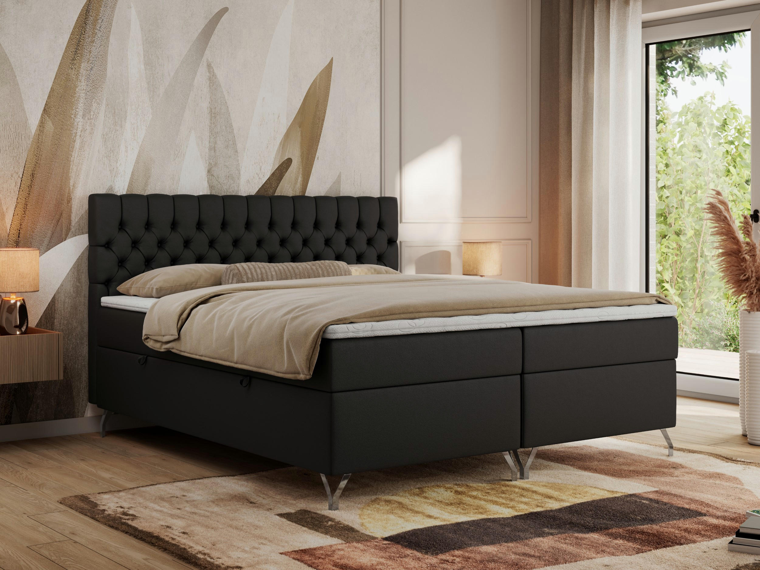 BOXBETT GRIMALDI 180/200 Schwarz Kunstleder - H3 - Schwarz, Holz/Textil (180/200cm) - MKS