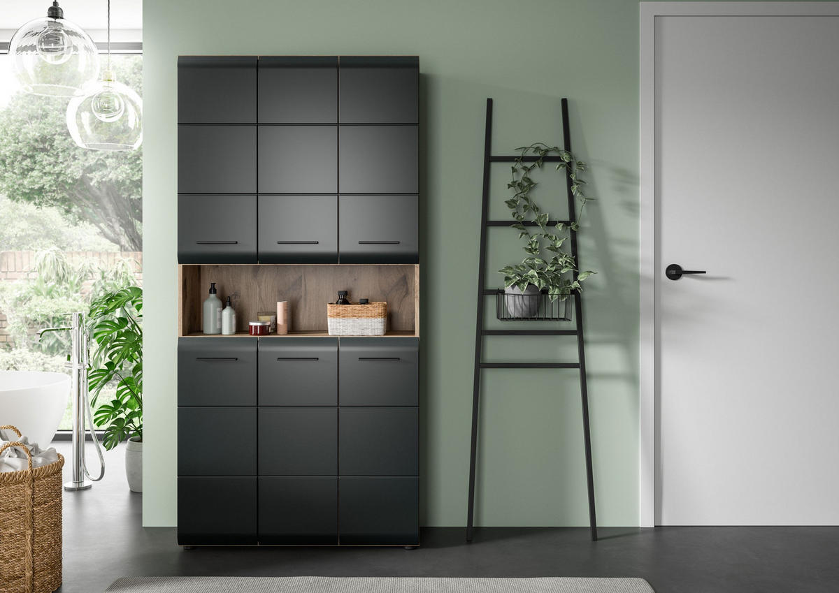 MEHRZWECKSCHRANK ICE (B/H/T: ca. 90/185/30 cm) in Nox Oak Nachbildung/schwarz matt - Eichefarben, Holzwerkstoff (90/185/30cm)