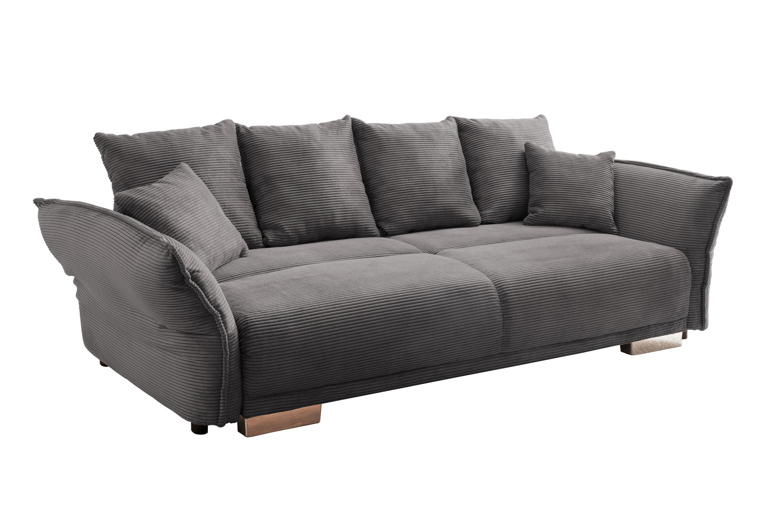BIG-SOFA mit Schlaffunktion, Bettkasten, Federkern, Armlehnen verstellbar B242/T131/H90 cm, Liegefläche 168x199 cm, Cord Grau Anthrazit / 17214 - Chromfarben/Schieferfarben, Kunststoff/Textil (242/90/131cm) - luma-home