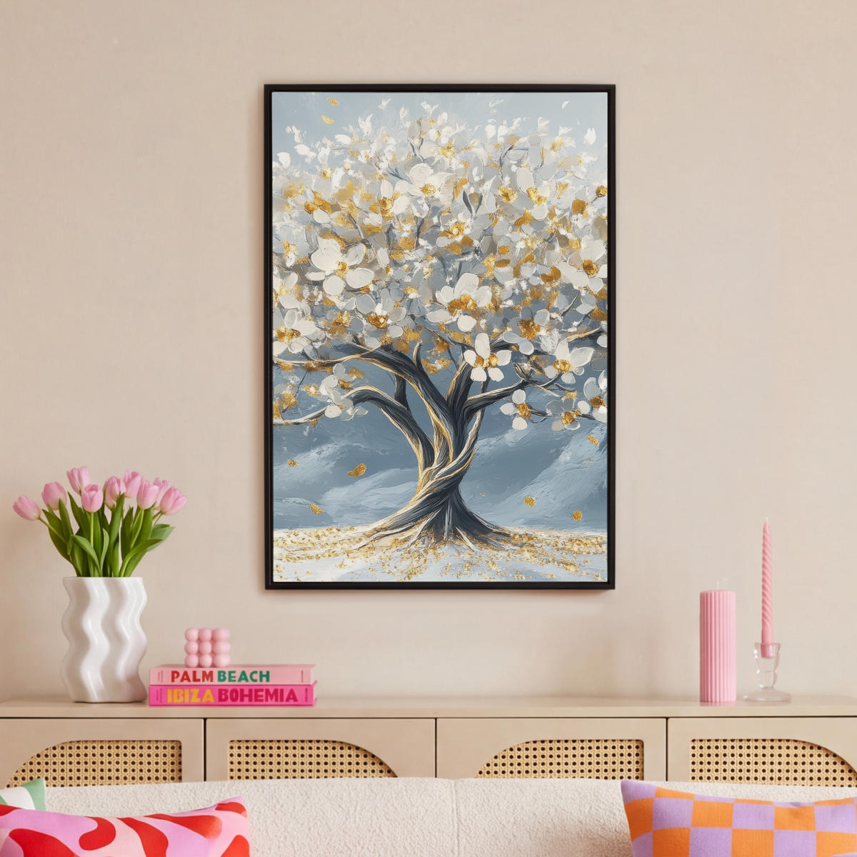 LEINWAND Bilder mit Rahmen - Baum - Winter - Baum des Lebens - Modern - Gold - 60x90 - Goldfarben, Textil (60/90cm) - MuchoWow