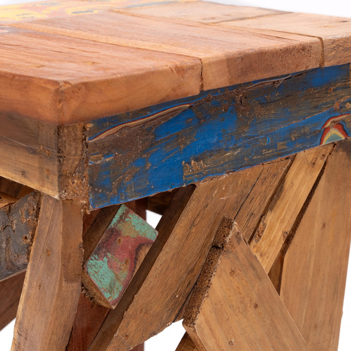 HOCKER Patchy 52x30 cm, Recyclingholz massiv natur-bunt - Naturfarben, Holz (30/52/30cm) - CREEDWOOD