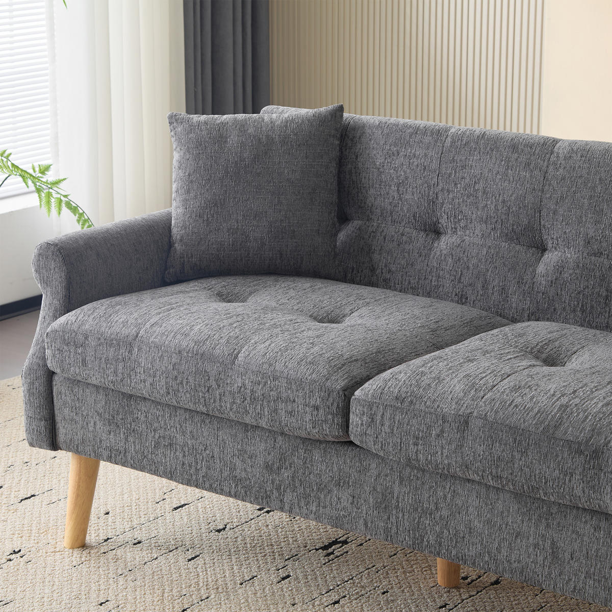 2-SITZER-SOFA Chenille Grau mit Kissen - Grau, Holzwerkstoff/Textil (162/77/74cm) - WISHDOR