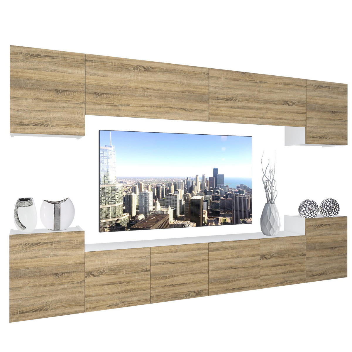 WOHNZIMMERWAND Schrankwand mit LED Sonoma Eiche - Beige, Holz (300/180/36cm) - B BELINI GROUP