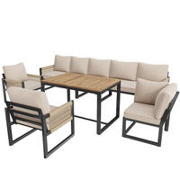 GARTENESSGRUPPE Beige 8 Personen modular mit handgewebten Seilen - Beige, Metall - PANGIVO