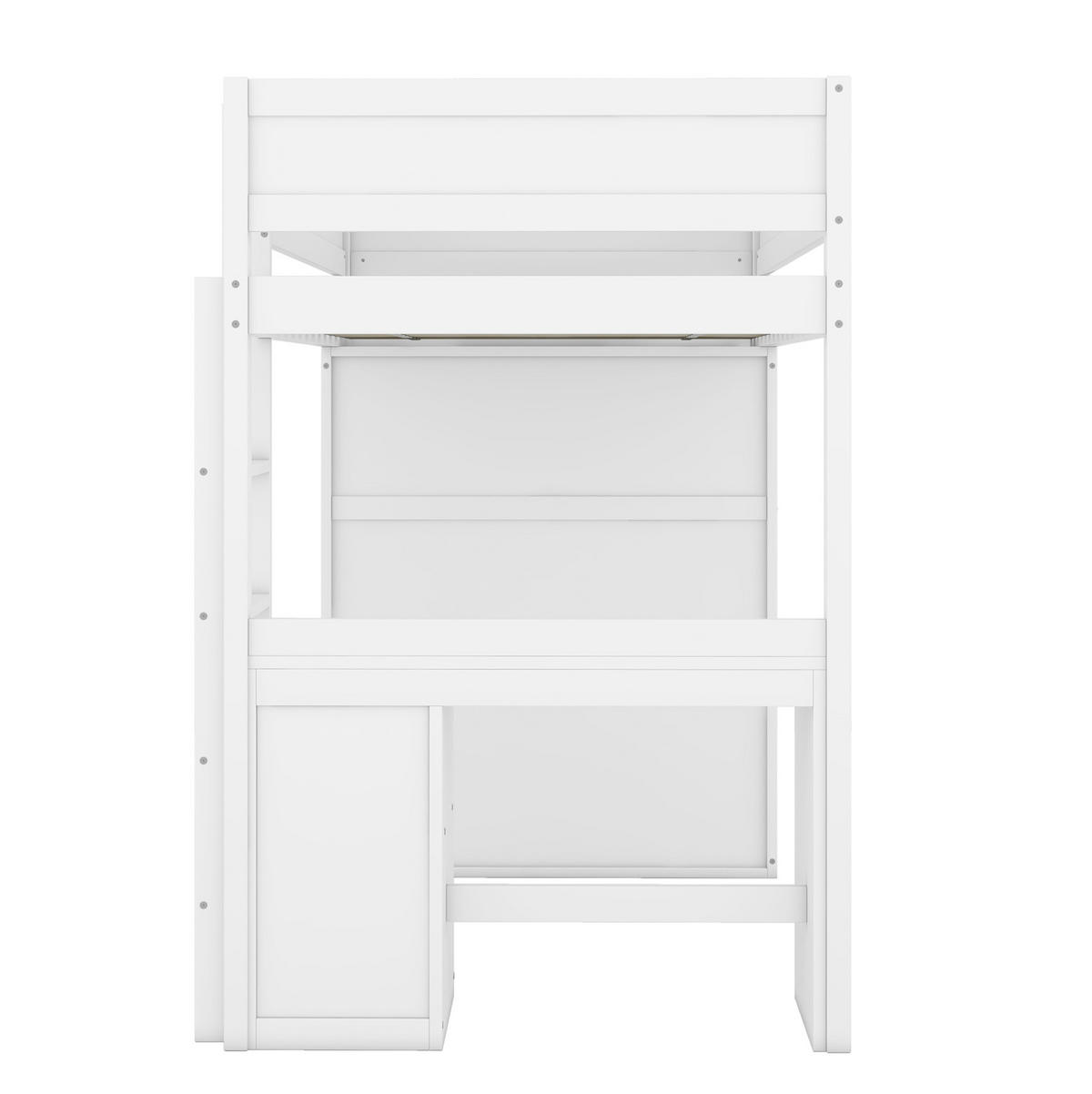 HOCHBETT aus Kiefernholz und MDF 90x200 cm Weiß mit Schreibtisch, Kleiderschrank und 2 Schubladen - Weiß, Holzwerkstoff (140/200cm) - Modfu