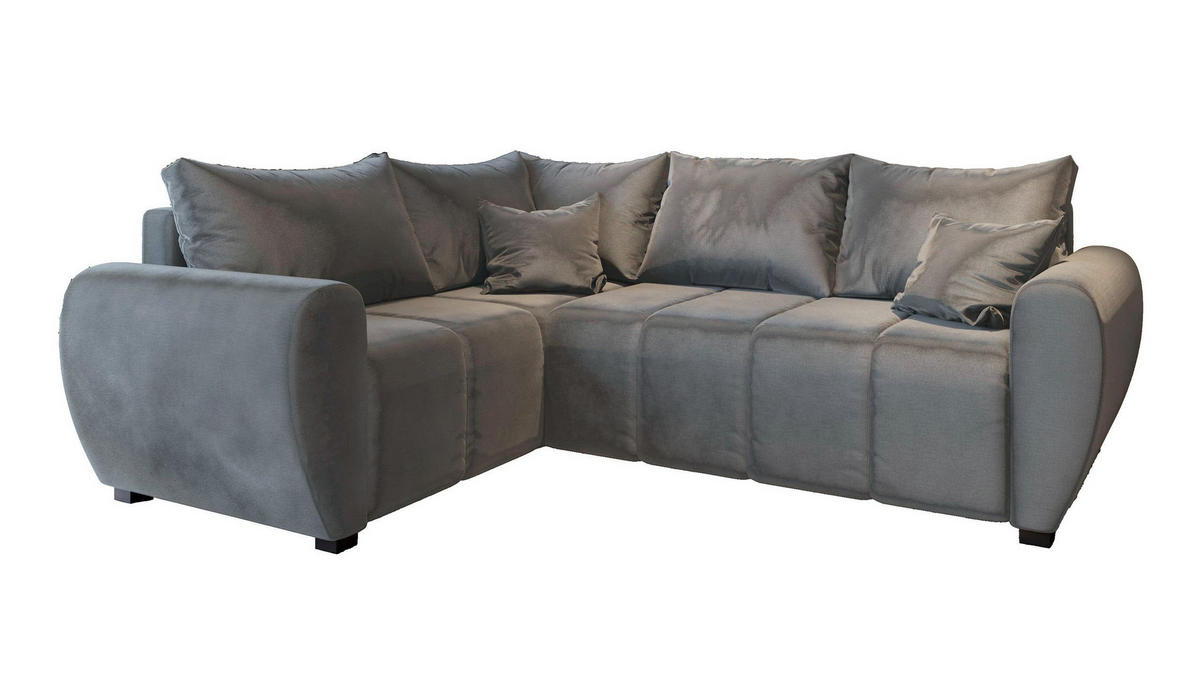 ECKSOFA MADISON L L-S Hellgrau Plüsch-Stoff mit Schlaffunktion - Hellgrau, Holz (235/175cm) - MASSENO