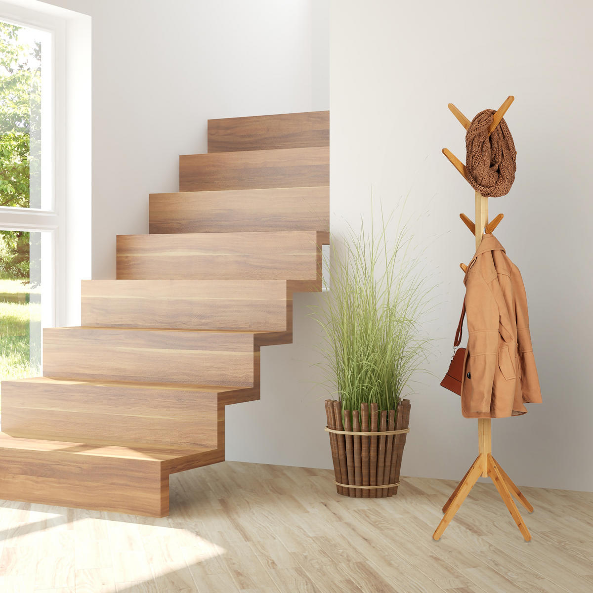 GARDEROBENSTÄNDER - Hellbraun, Holz (40.5/179/40.5cm) - Relaxdays