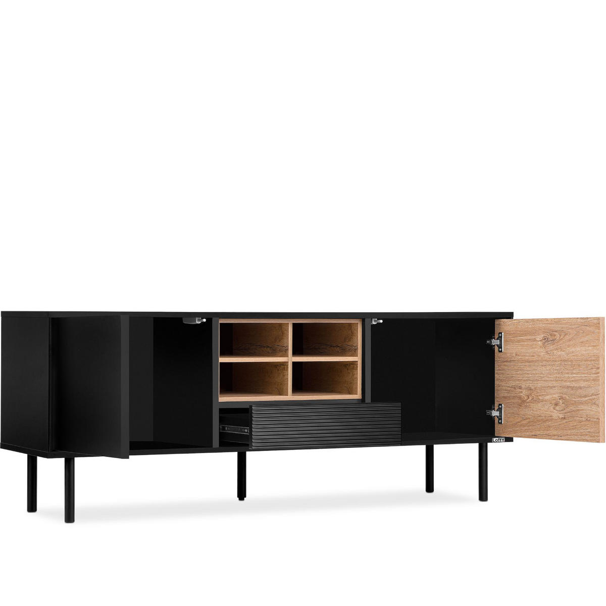 LOWBOARD LOFTY Loft-Stil, schwarz - Eichefarben/Schwarz, Holzwerkstoff (152/59/41cm) - KONSIMO®