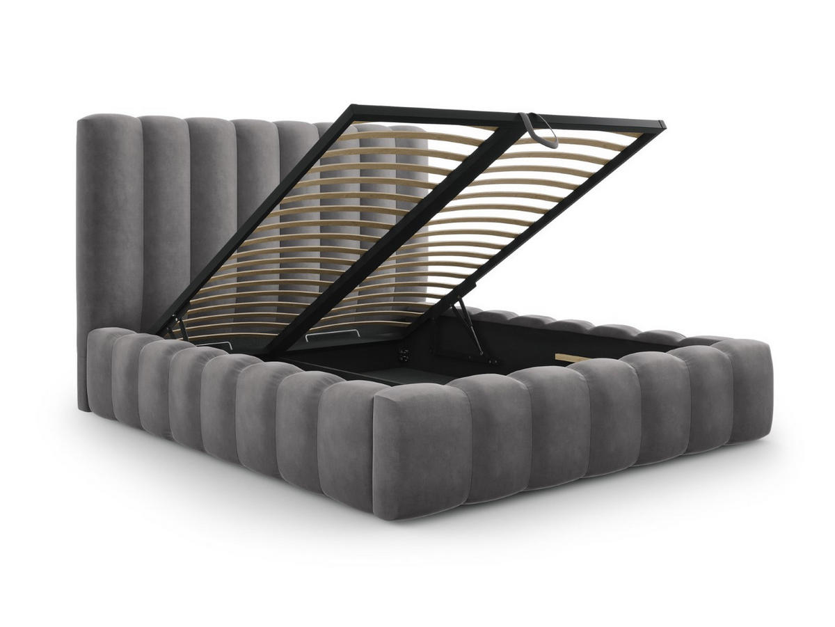 BETT mit Bettkasten und Kopfteil Kelp aus Samt grau 160x200cm - Grau, Textil (160/200cm) - Micadoni