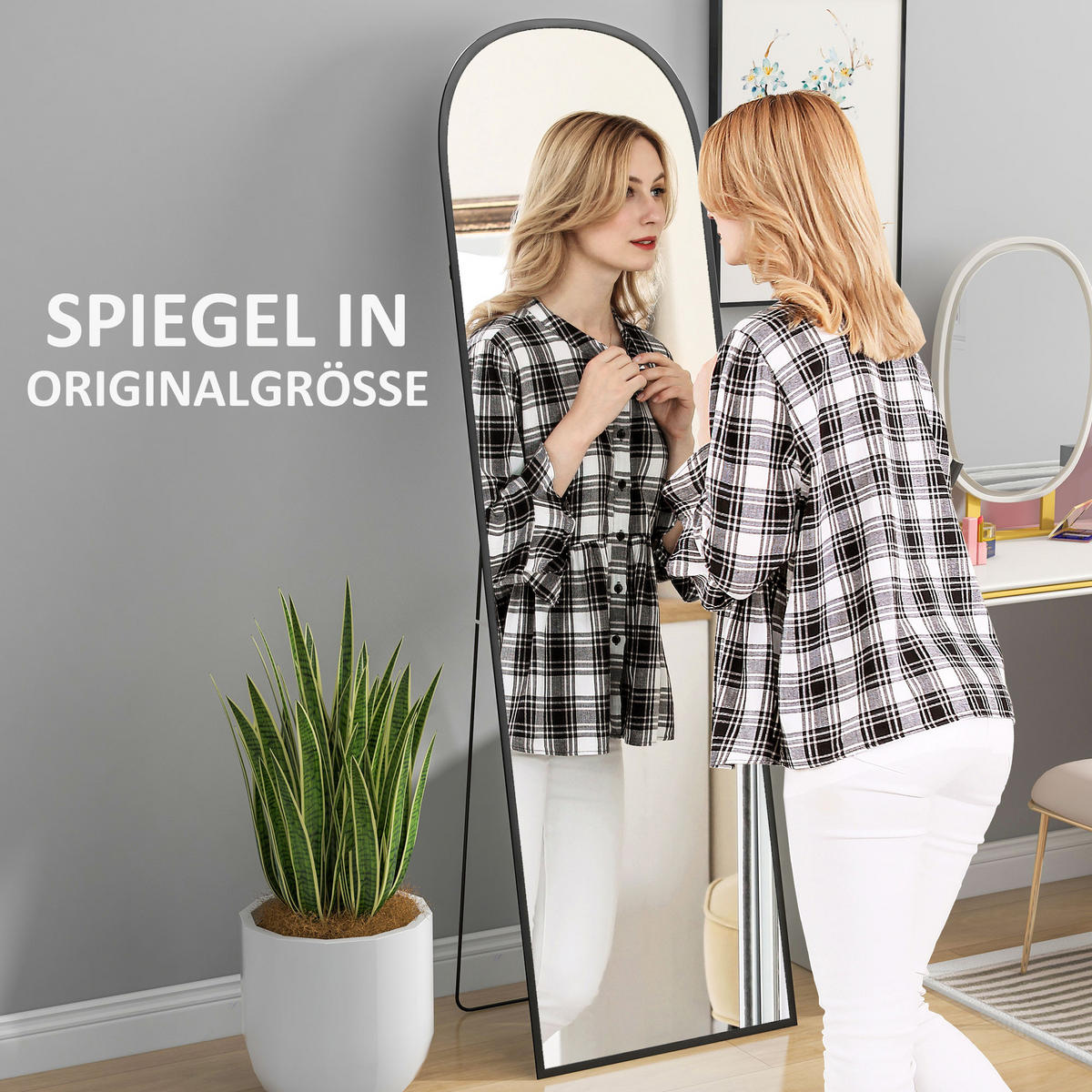 GANZKÖRPERSPIEGEL Aluminiumlegierung Hartglas Schwarz - Schwarz, Metall (50/170/1.5cm) - HOMCOM