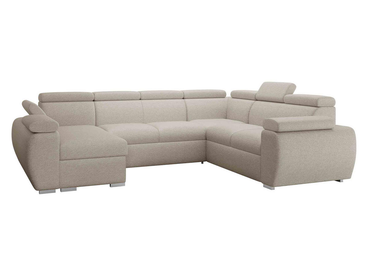 WOHNLANDSCHAFT Boston U, Seite: Links - LC+2P+R+2R - Chromfarben/Creme, Holz/Textil (325/98/260cm) - MIRJAN24