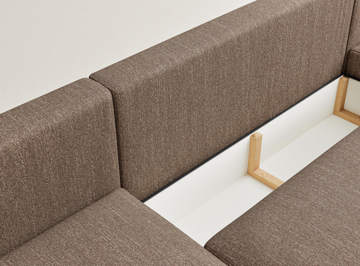 WOHNLANDSCHAFT MIT SCHLAFFUNKTION Numba Hellbraun Webstoff - Hellbraun/Schwarz, Holz/Holzwerkstoff (397/70/153cm) - Maison de Reve
