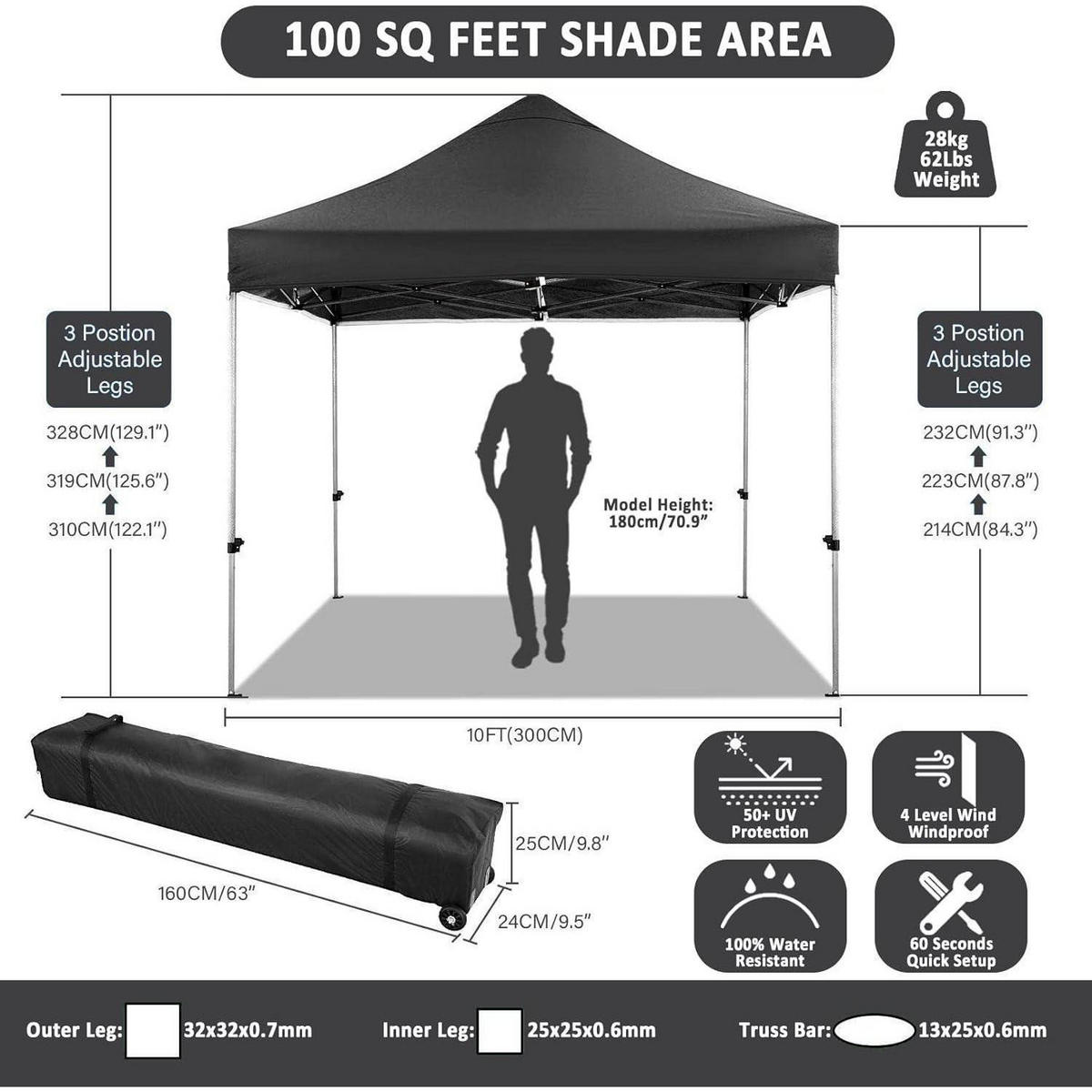 FALTPAVILLON 3x3m Schwarz mit 4 Seitenwänden - Schwarz, Textil (300/328/300cm)