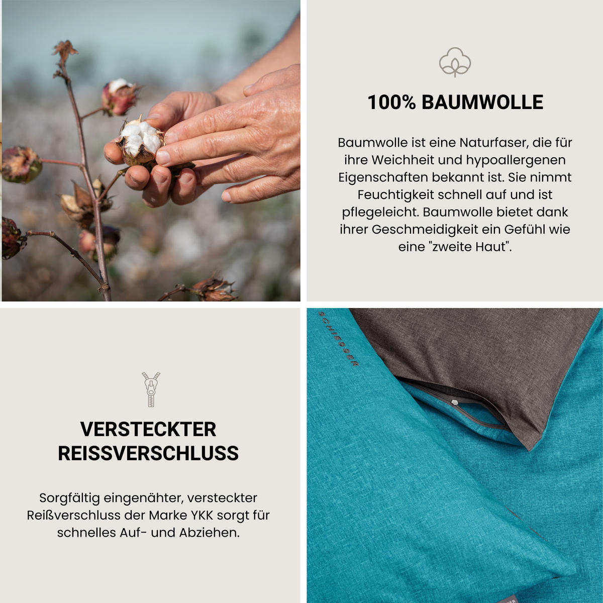 KISSENHÜLLENSET Doubleface - Renforcé - 2-teilig - 40 x 80 cm - Türkis-Dunkelgrau - Türkis/Dunkelgrau, Textil (40/80cm) - SCHIESSER