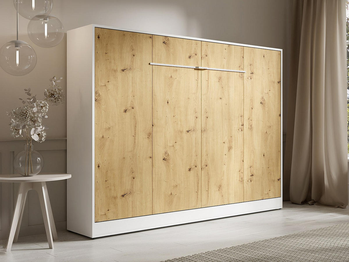 SCHRANKBETT - 2 Personen - holz - naturfarben hell, weiß Rapili - Naturfarben/Weiß, Holz (140/200cm) - Vente-Unique