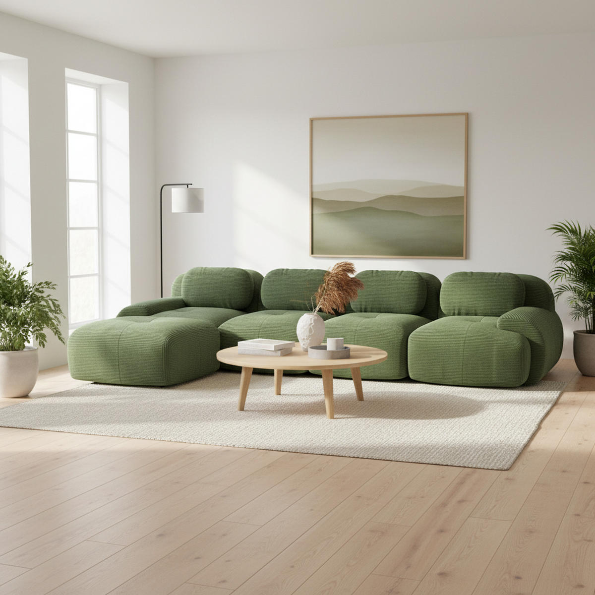 ECKSOFA 4-Sitzer in Premium-Cord Montagefrei & Rutschfest - Grün, Textil (388/178cm) - Urban Meuble