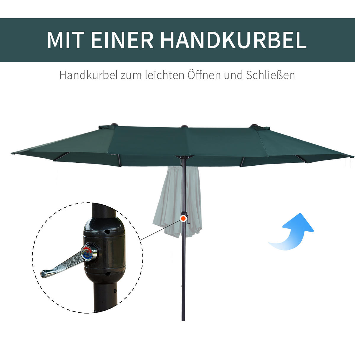 SONNENSCHIRM, Gartenschirm, Marktschirm, Doppelsonnenschirm, Terrassenschirm, Dunkelgrün, Oval - Dunkelgrün, Metall (270/460cm) - Outsunny