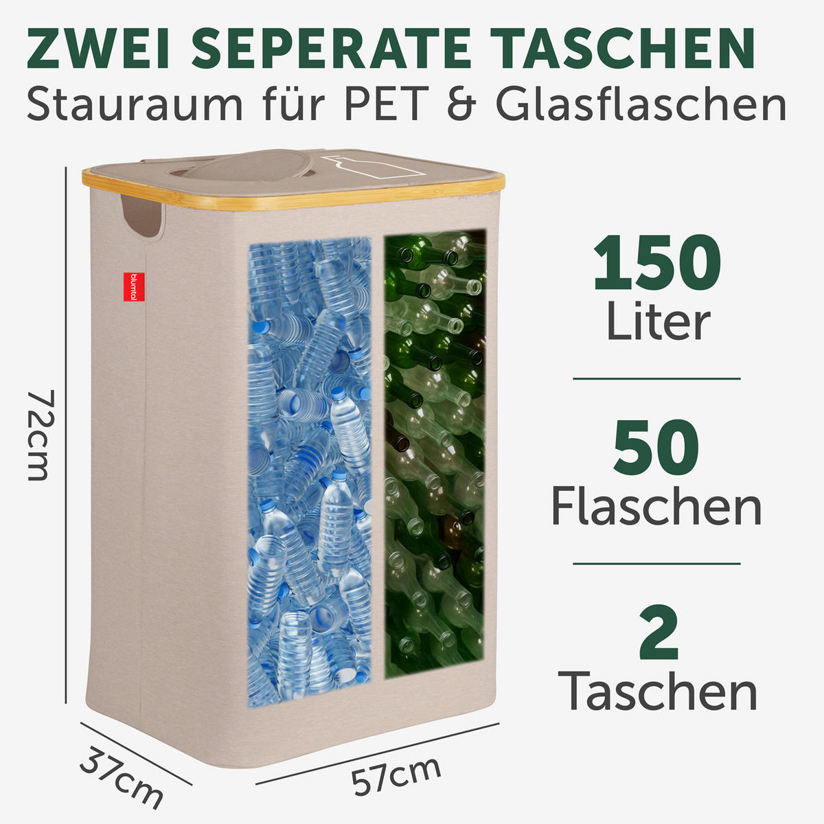 PFANDFLASCHEN-SAMMELBEHÄLTER 150L Beige (2 Fächer) - Beige, Kunststoff (37/4/57cm) - Blumtal