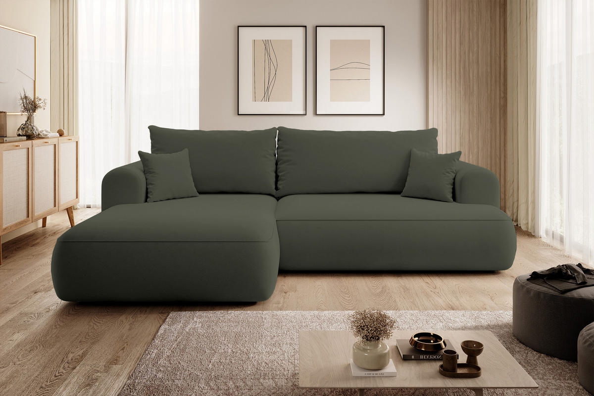 ECKSOFA Ovo Olivgrün Velours - Schwarz/Olivgrün, Kunststoff/Textil (260/165cm) - Selsey