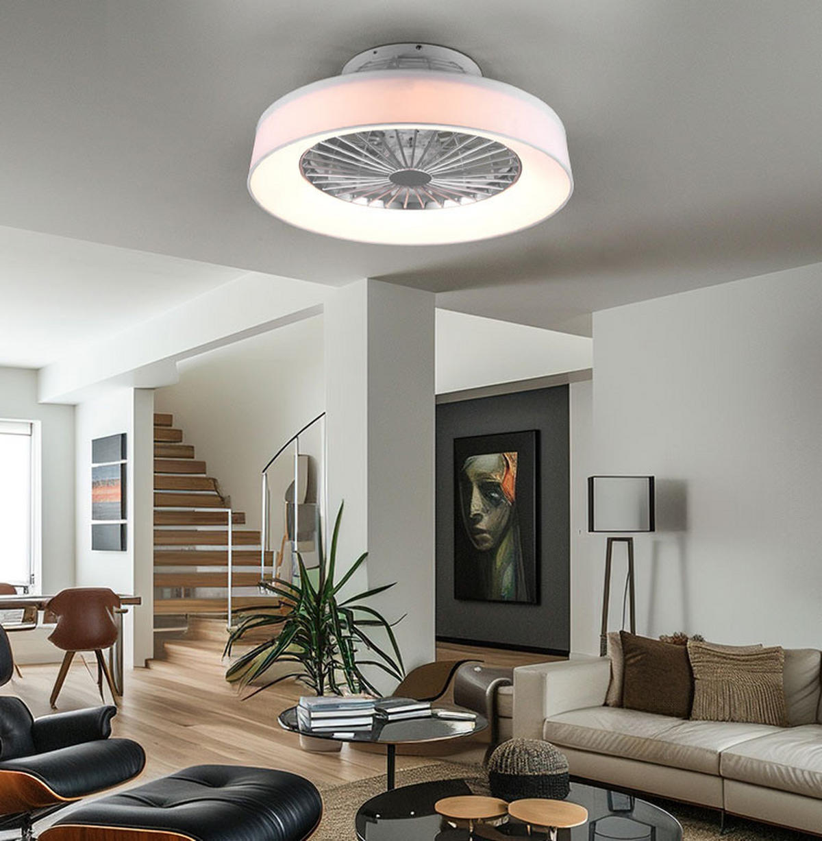 LED DECKENLEUCHTE Ventilator Weiß Stoff - Weiß, Textil (47/47/20cm)