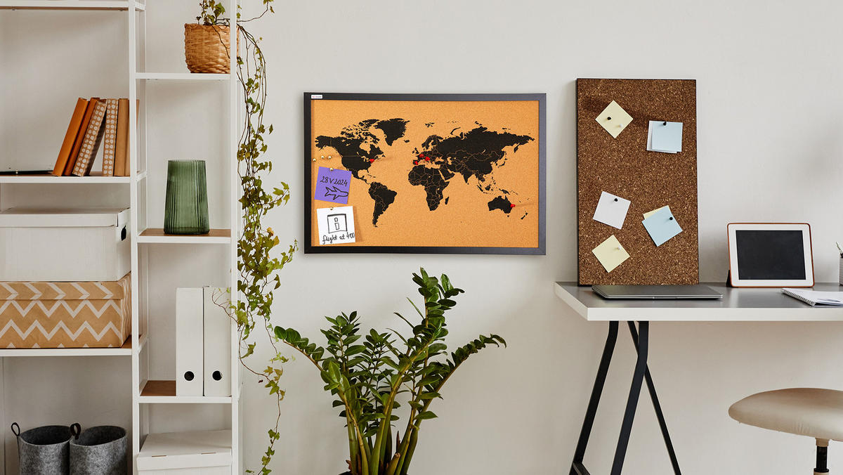 KORKTAFEL WELTKARTE, lackierter Holzrahmen, SCHWARZ, 60x40 cm - Braun, Holz (60/40/2cm) - ALLboards