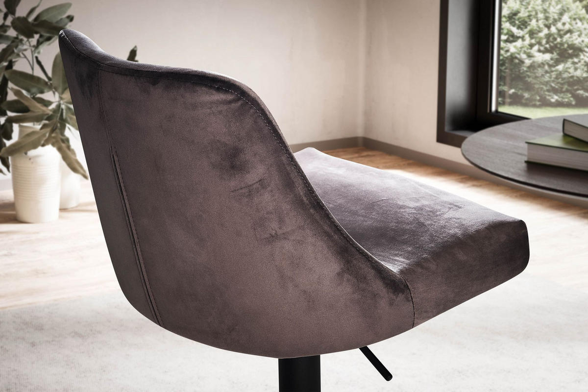 BARHOCKER Samt Lehne Höhenverstellbar Trompetenfuß Gepolstert, Grau 45x51x106 cm - Schwarz/Grau, Textil/Metall (45/106/51cm) - KADIMA DESIGN