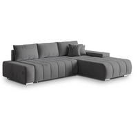 ECKSOFA ALESE R-S Grau Velours-Stoff mit Schlaffunktion - Grau, Holz (265/185cm) - MASSENO