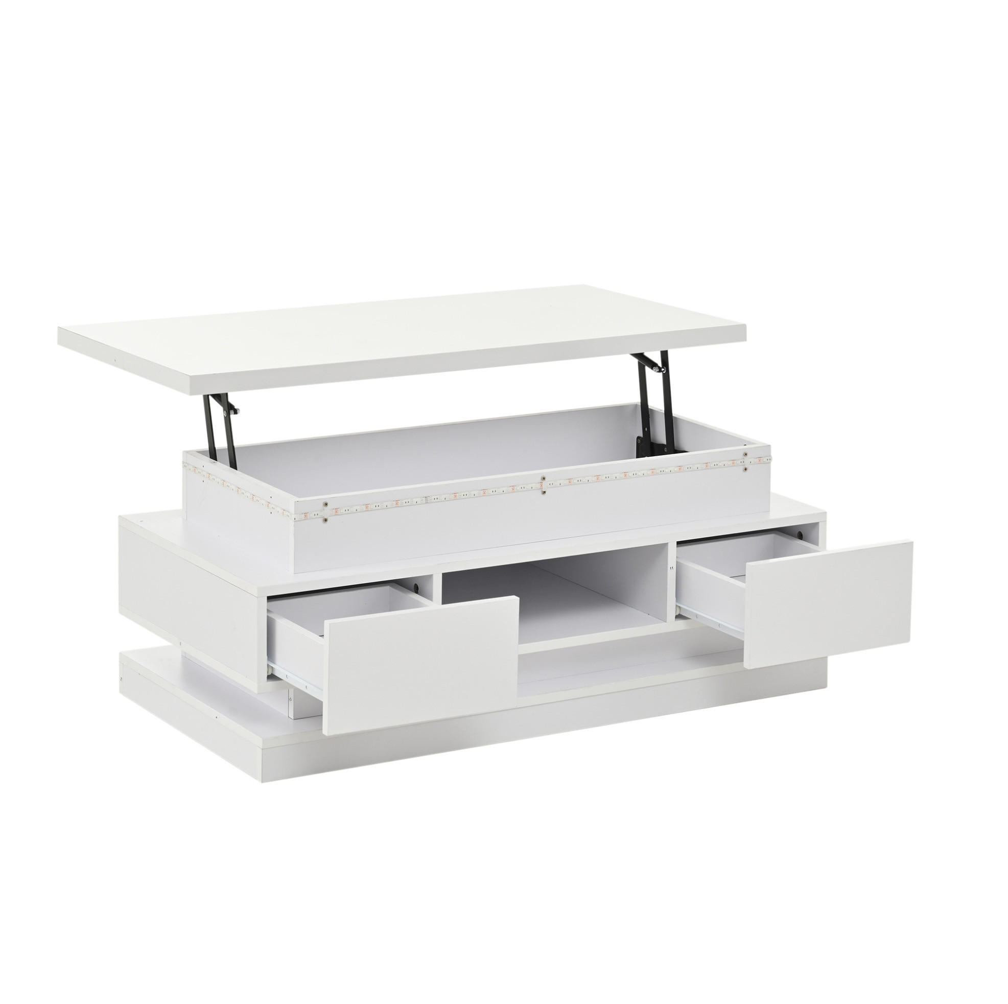 COUCHTISCH 100/50/40 cm höhenverstellbar mit LED, USB-Anschluss, 2 Schubladen und Stauraum, Weiß - Weiß, Holzwerkstoff (100/50/40cm) - Redom