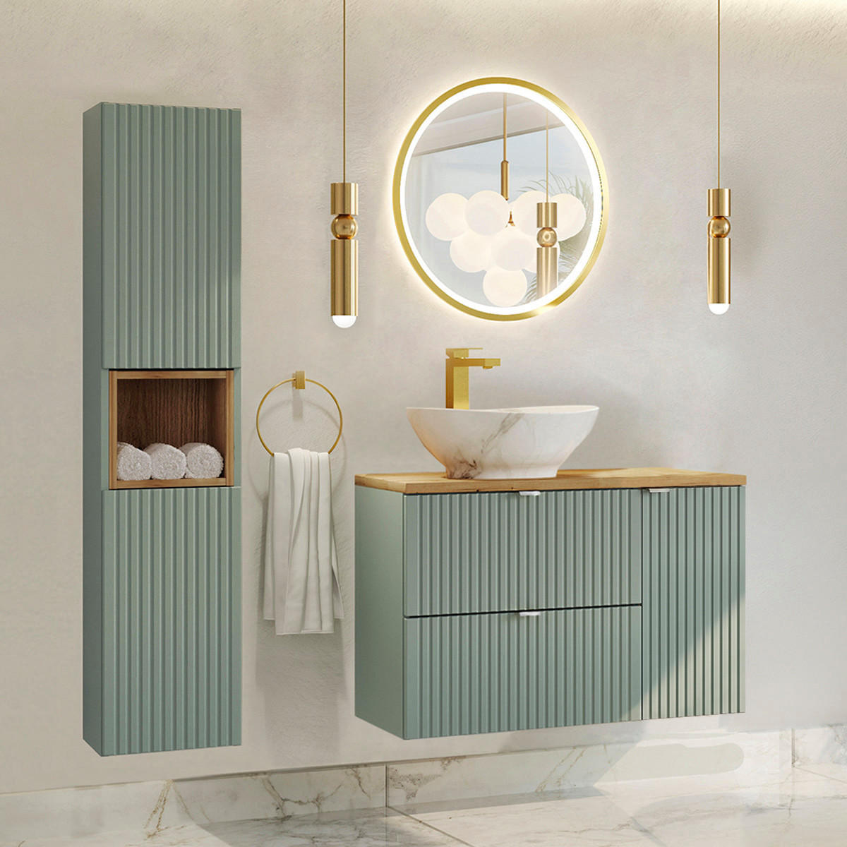 KOUPELNOVÝ NÁBYTEK 90.4cm Jade 2er-Set Zelená - zelená barva, kompozitní dřevo (90.4/59.5/40cm) - Petits-meubles