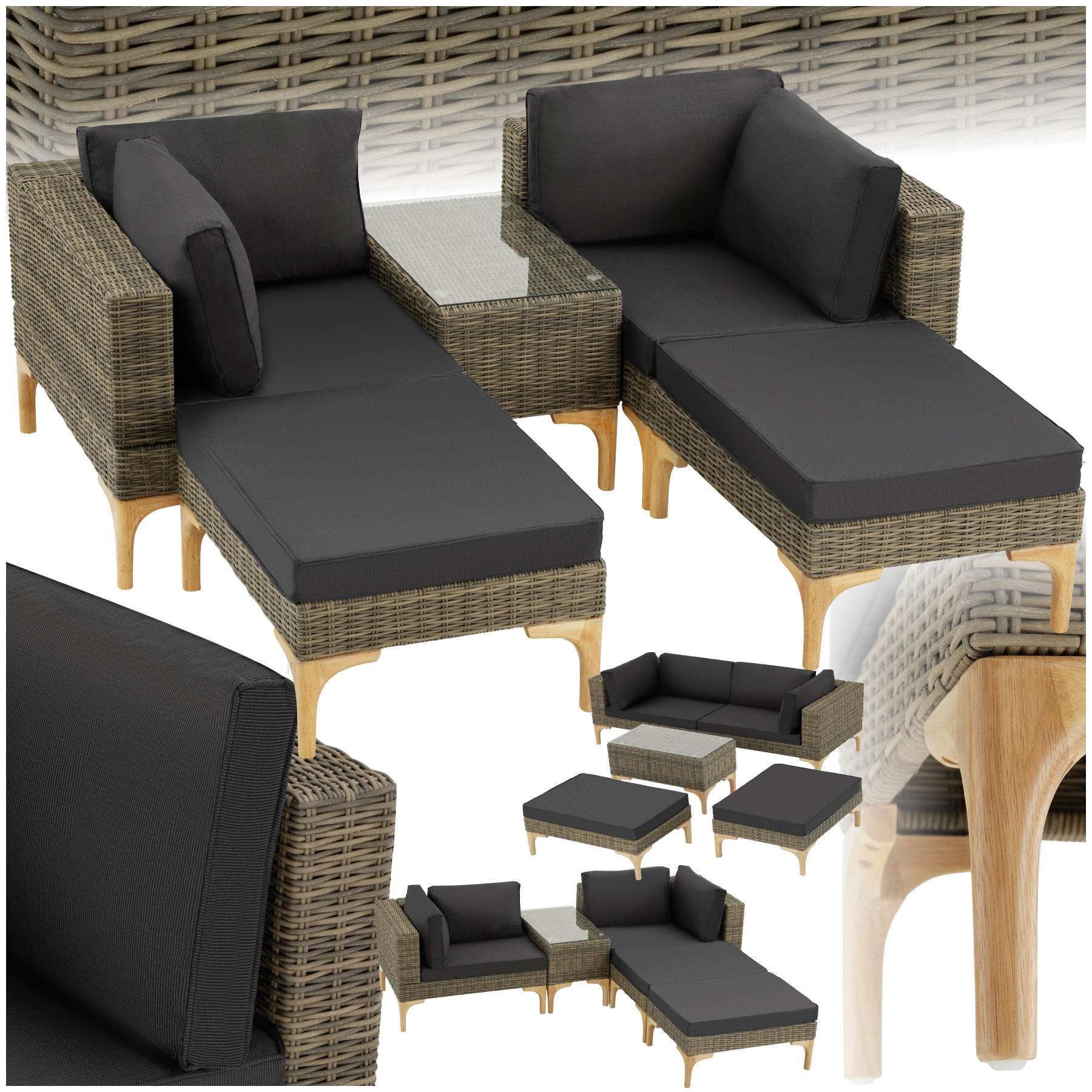 RATTANLOUNGE Bellaria,mit Sicherheitsglasplatte,natur - Naturfarben, Kunststoff/Metall - tectake