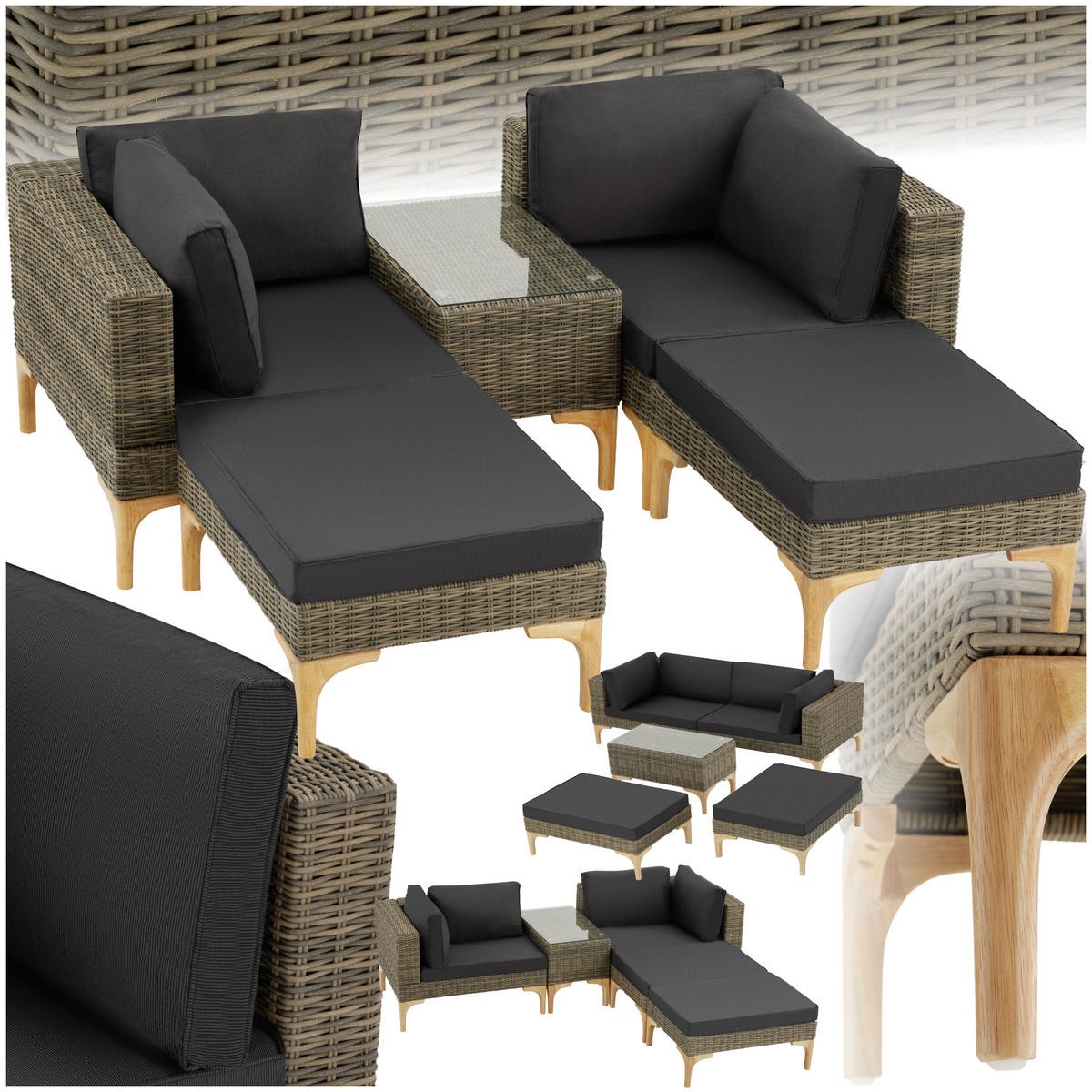 RATTANLOUNGE Bellaria,mit Sicherheitsglasplatte,natur - Naturfarben, Kunststoff/Metall - tectake