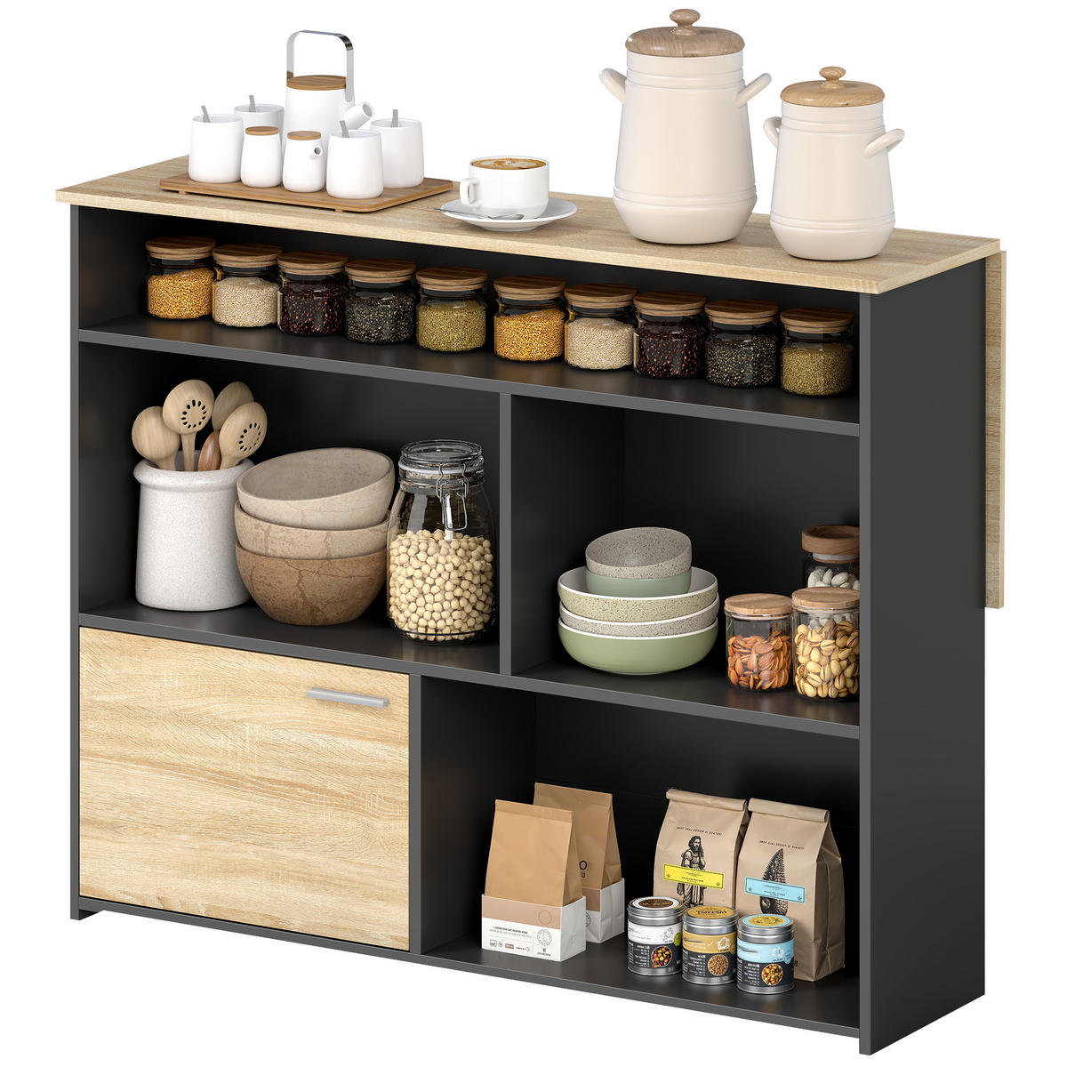 BARTISCH DE-14797 klappbar mit Schrank & 4 offenen Fächern Schwarz - Schwarz, Holzwerkstoff (116/79.6/90.5cm) - ComfortXL