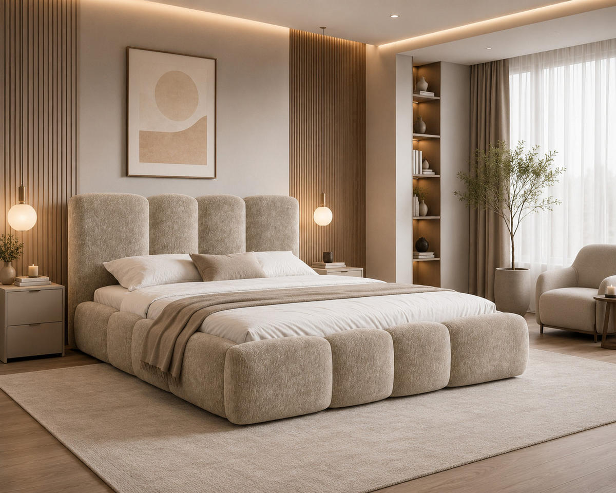 POLSTERBETT 26 - 180x200 cm – Amari – Bett mit Bettkasten und Gepolstertem Kopfteil - Cappuccino, Holz (180/200cm) - ROYAL24_MARKT