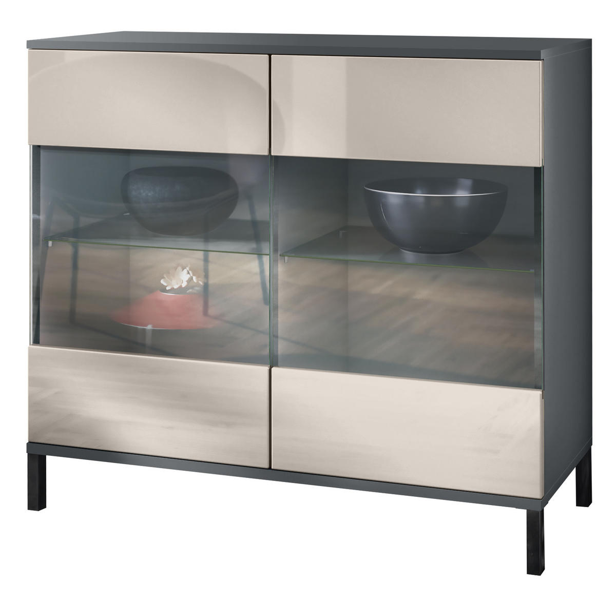 KOMMODE Bari Sandgrau Hochglanz - Sandfarben, Holzwerkstoff (92.5/83.5/35cm) - Vladon