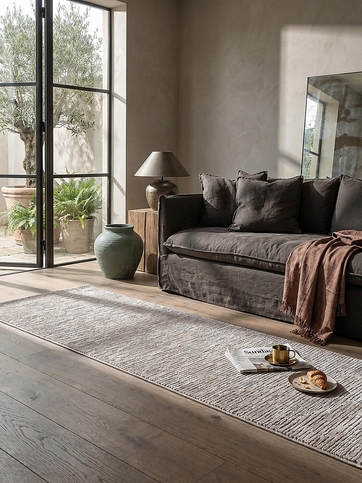 TEPPICHLÄUFER Streifen KASOS Polyester Beige 80 x 150 cm - Beige, Textil (80/150cm) - KADIMA DESIGN