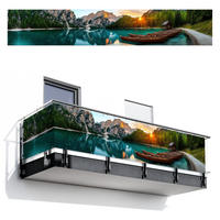 BALKON-SICHTSCHUTZ See - Berge - Sonnenuntergang - Boot - Petrol, Kunststoff (500/90cm) - MuchoWow