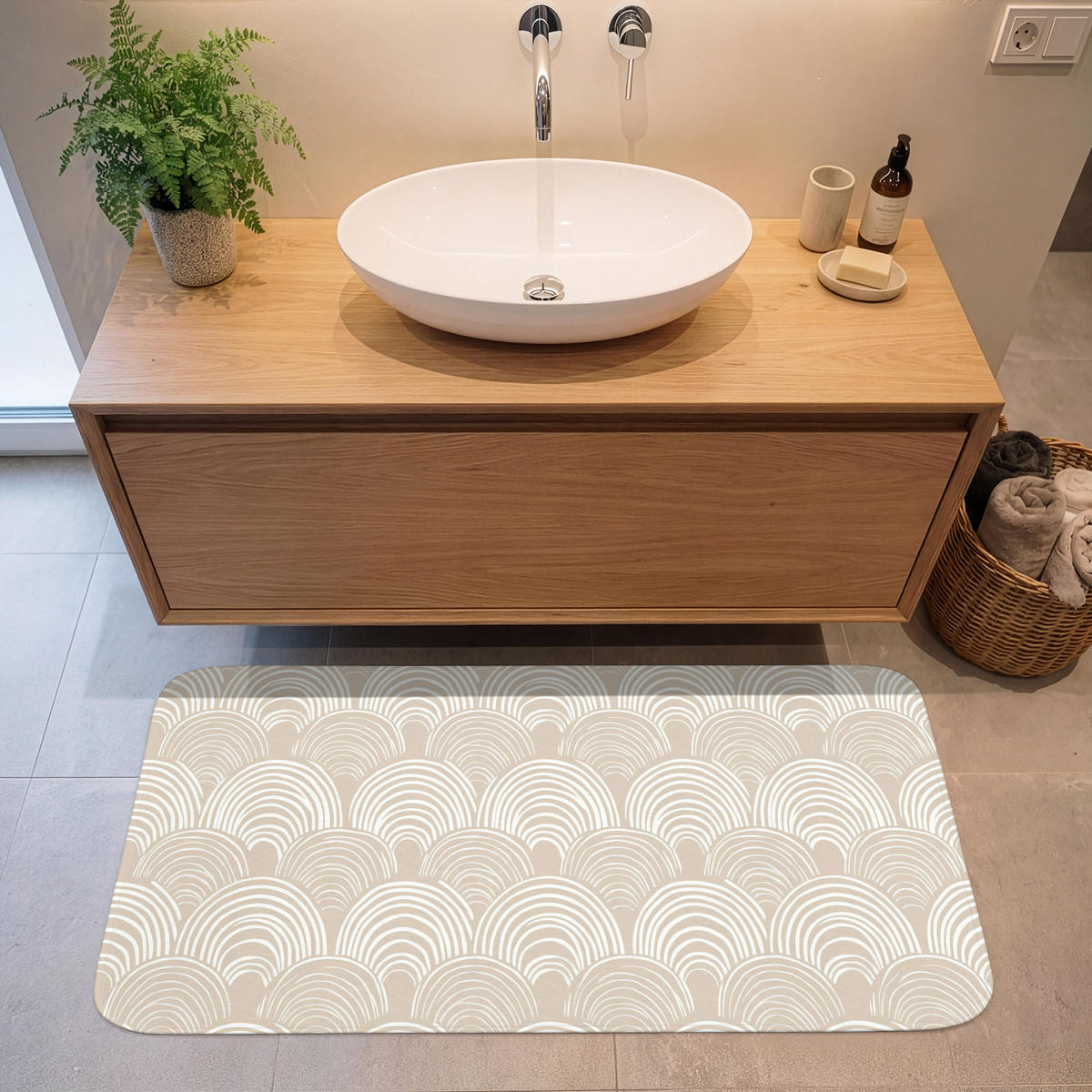 KOUPELNOVÁ PŘEDLOŽKA Vlny - Textura - Béžová 120x60 cm - kašmírová, textil/plast (120/60cm) - OnlyWow