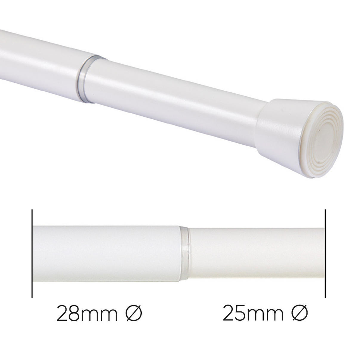 TELESKOP-VORHANGSTANGE mit Spannbefestigung Ø28 mm – Weiß (70–120 cm) - Weiß, Metall (2.8/120cm) - STORESDECO