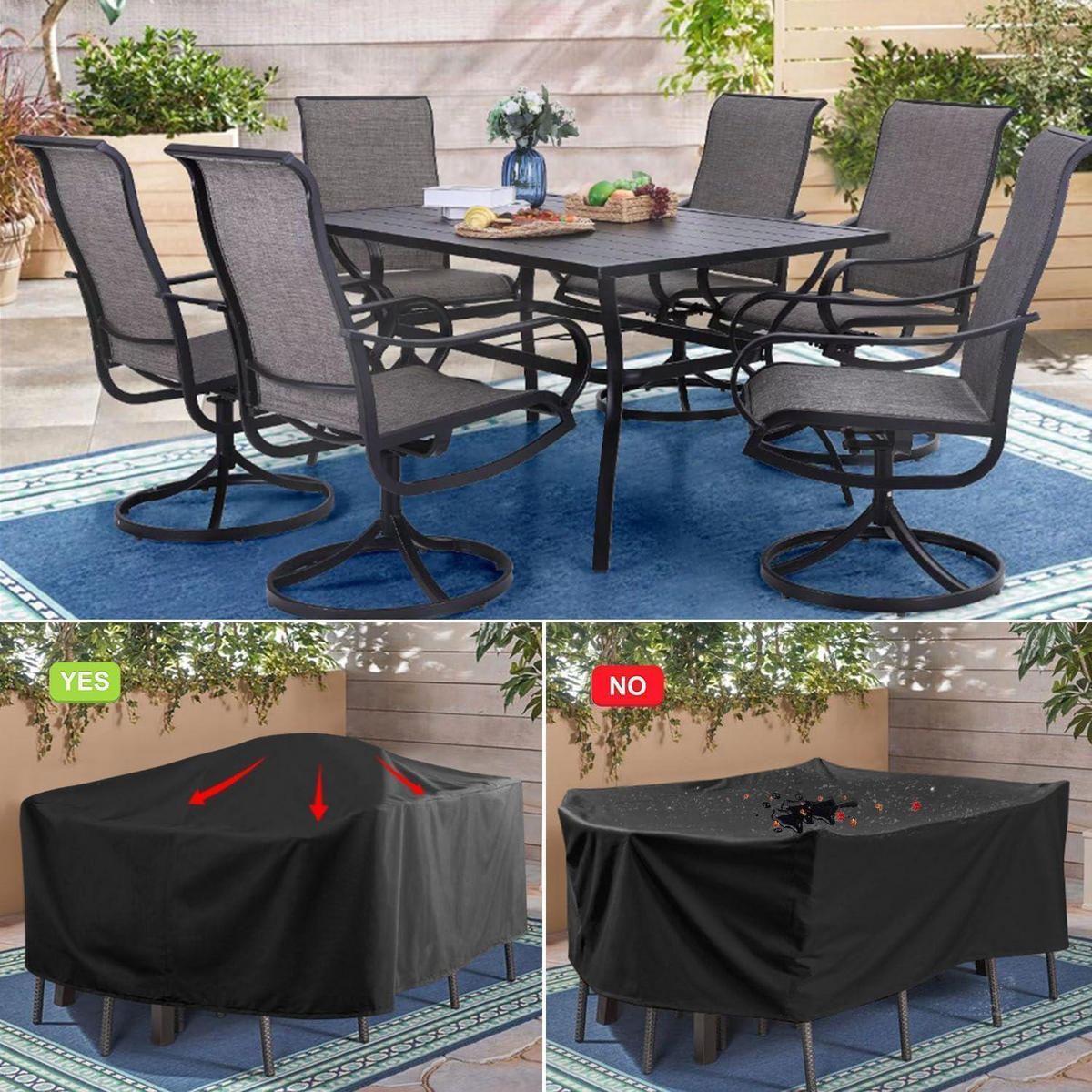GARTENTISCH Abdeckung 150 x 100 x 75 cm Wasserdicht 420D Oxford Gewebe - Schwarz, Textil (100/75/150cm)