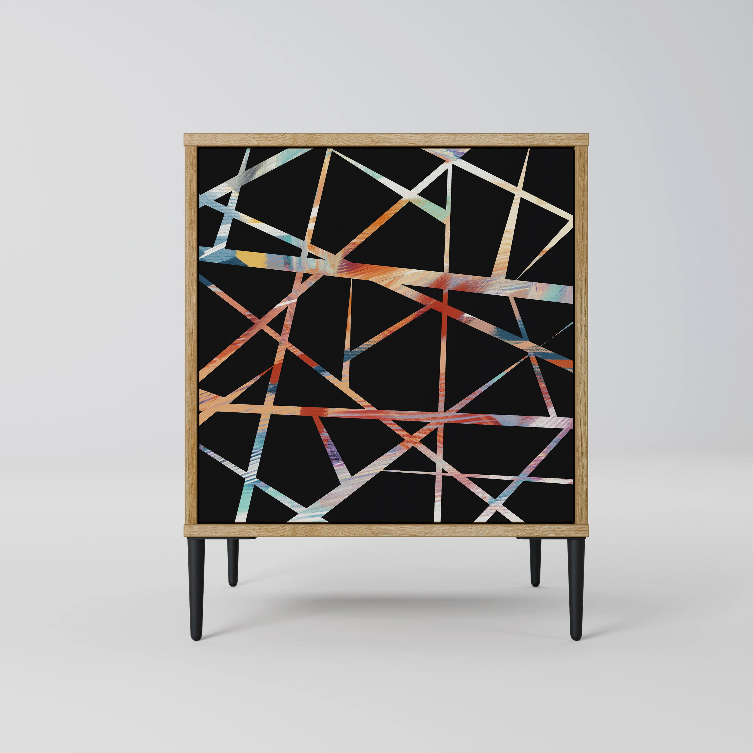 SIDEBOARD POLYGON VERVE, Eichefarben, 57,5x42x72,5 cm, Schwarze Metallfüße - Eichefarben/Multicolor, Holzwerkstoff/Metall (57.5/72.5/42cm) - SpaceRebels