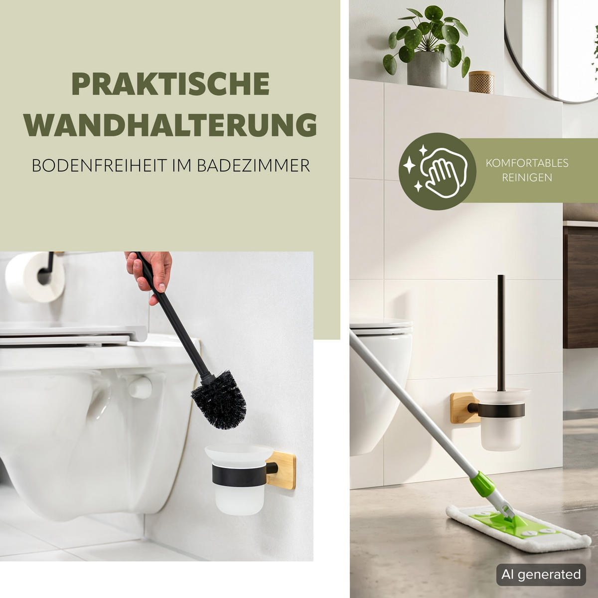 WC-GARNITUR PIAZZA BLACK TAPE BAMBUS, Edelstahl, Bambus, schwarz - Schwarz, Naturmaterialen (11.5/35.5/14cm) - bremermann