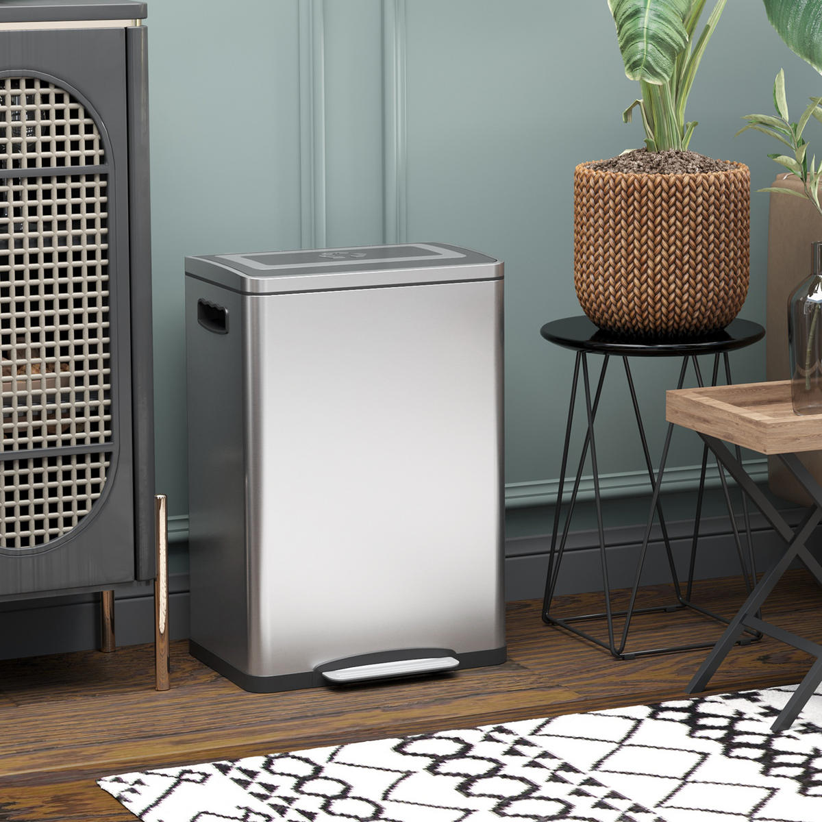 MÜLLEIMER 40L Edelstahl, Silber, 40 x 34,8 x 59 cm - Silberfarben, Kunststoff (34.8/59/70cm) - HOMCOM