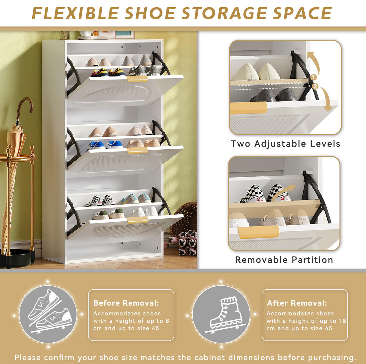 SCHUHSCHRANK 60/114/24 cm Weiß aus MDF und Spanplatte mit 3 Klappen - Weiß, Holzwerkstoff (60/114/24cm) - OKMYHOME