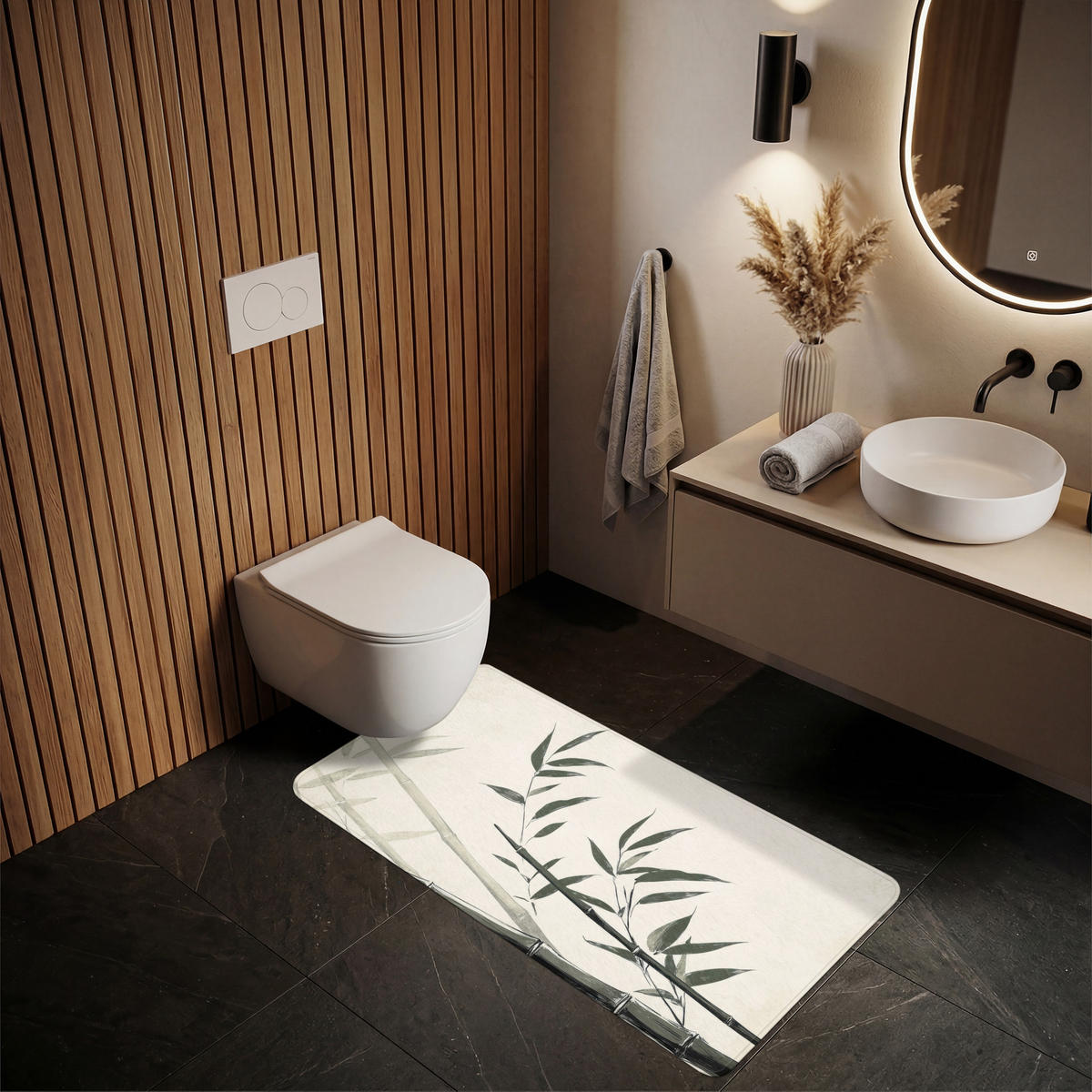 KOUPELNOVÁ PŘEDLOŽKA Japandi - Bambus - béžová 60x120 cm - ecru, textil/plast (60/120cm) - OnlyWow