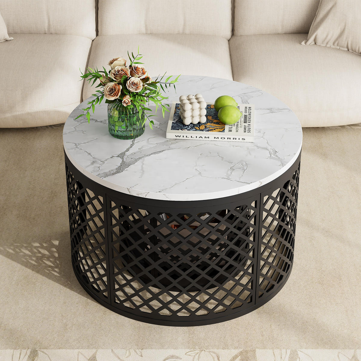 COUCHTISCH-SET 70/70/45 cm und 45/45/35 cm mit Marmor-Optik, pet-freundlich und stapelbar, Weiß - Weiß, Metall (70/70/45cm) - Redom
