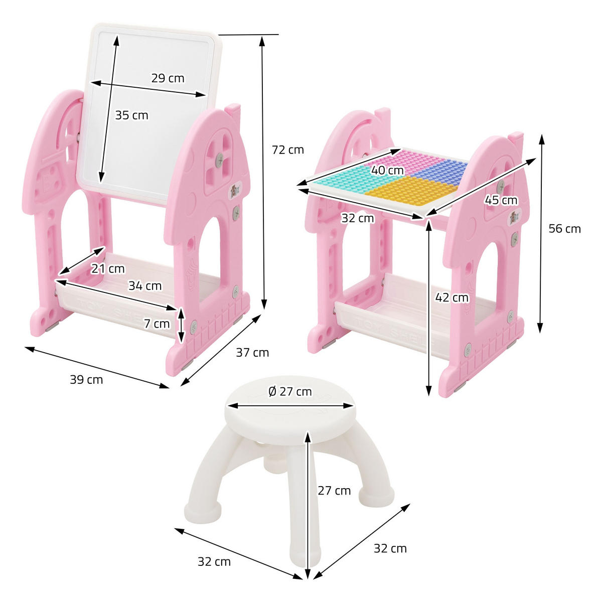 KINDERSPIELTISCH 2in1 mit Hocker Rosa-Weiß - Pink, Kunststoff (39/71/37.5cm) - Joyz